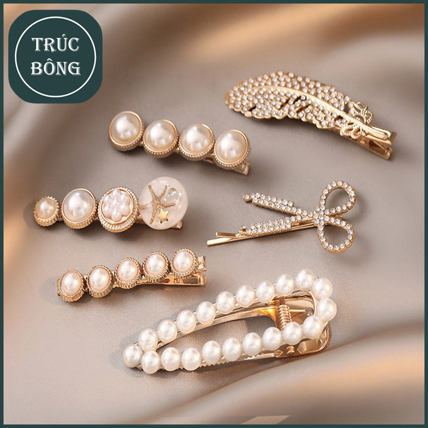 Kẹp tóc nữ - Set 6 kẹp tóc ngọc trai sang chảnh, dễ thương - ngọc trai nhân tạo - Trúc Bông kẹp tóc