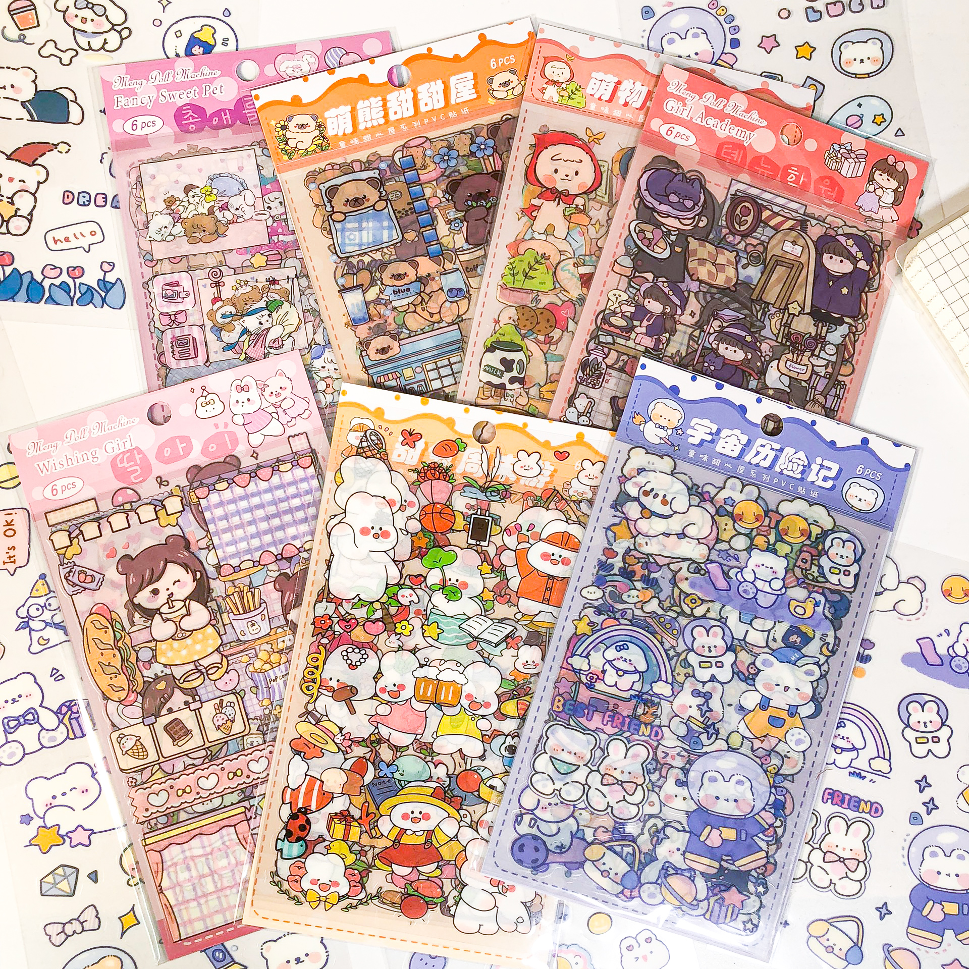 Sticker trong suốt nhiều miếng nhỏ, sticker dễ thương, set 6 tấm sticker mẫu mới 2023