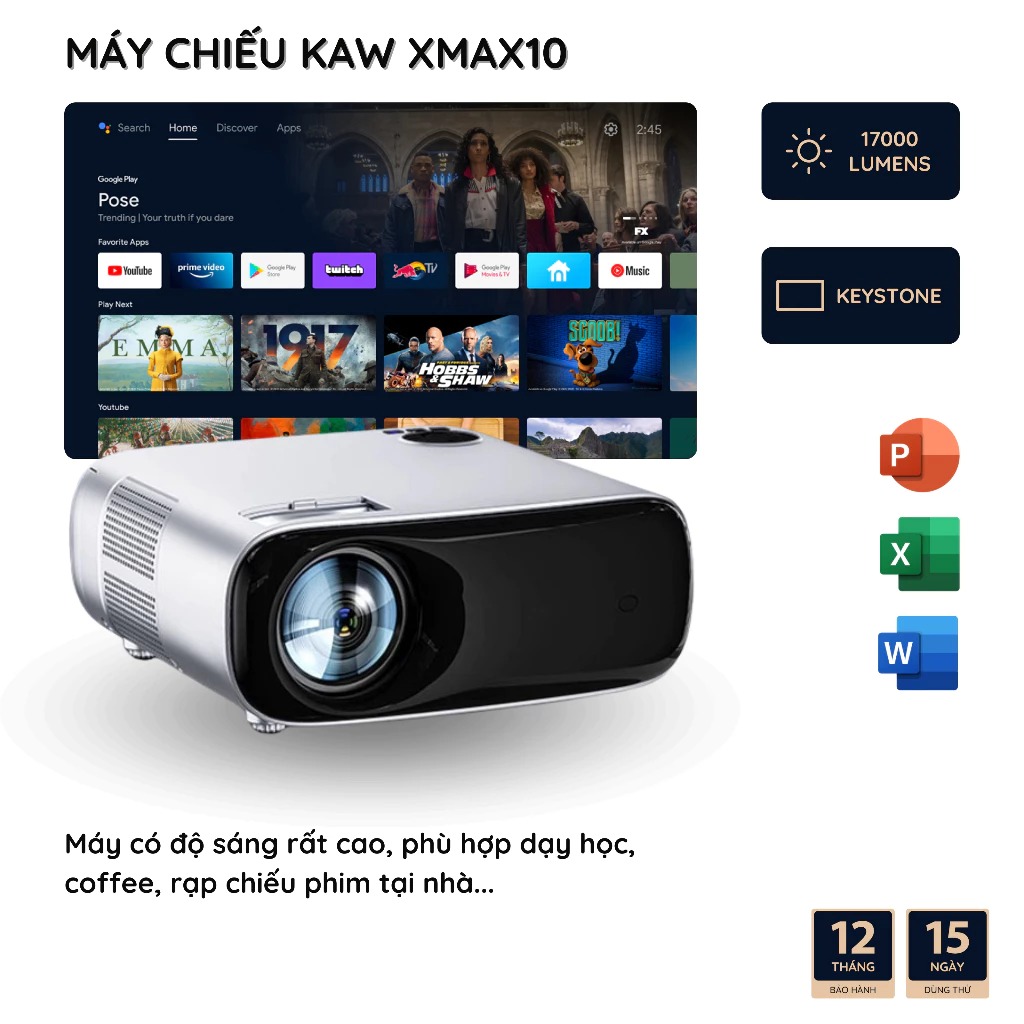 Máy Chiếu Độ Sáng Cao KAW XMAX10 - Độ Sáng Cao 19500 Lumens, Độ Phân Giải 4K, Phù Hợp Giảng Dạy, Phòng Trà