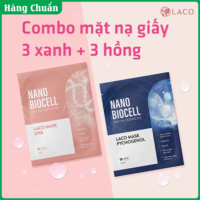Hàng Chuẩn - Mặt nạ dưỡng da trắng mịn Laco - Bộ 3 miếng xanh+3 miếng hồng - Làm dịu da, cấp ẩm, thải độc - Làm mờ vết nám sạm, giúp da trắng hồng căng mướt, se khít lỗ chân lông, phục hồi da, giảm mụn và lão hóa