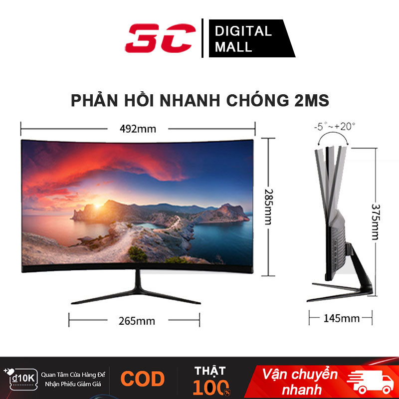 Màn hình máy tính 24 inch Màn hình cong / phẳng Mặt cong 1800R Độ phân giải 1920x1080 sắc nét Chi tiết hình động 75hz Nhiều chế độ Có thể treo tường Đa dạng cổng kết đáp ứng mọi cầu giải trí Cổng kết nối với độ nét ca