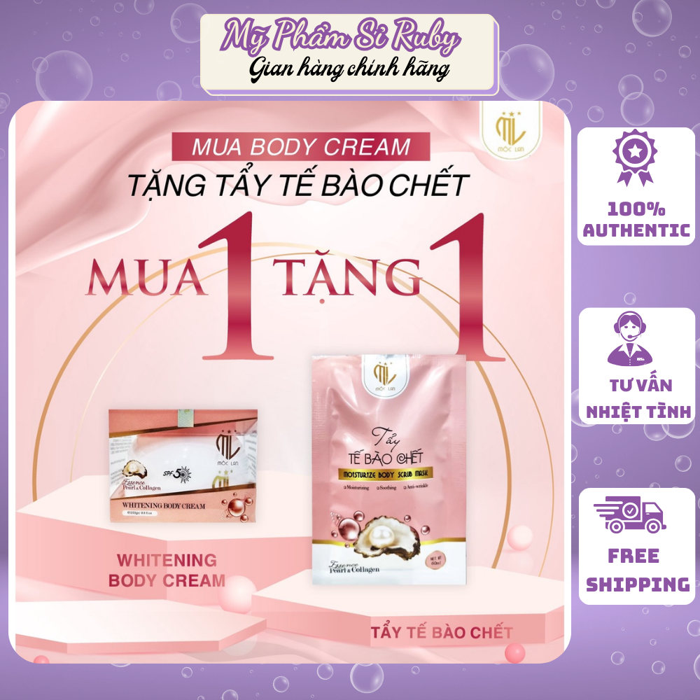 COMBO KEM BODY MỘC LAN VÀ TẨY TẾ BÀO CHẾT TINH CHẤT TỪ NGỌC TRAI VÀ THIÊN NHIÊN DƯỠNG DA TRẮNG MỊN - Hộp 150gr
