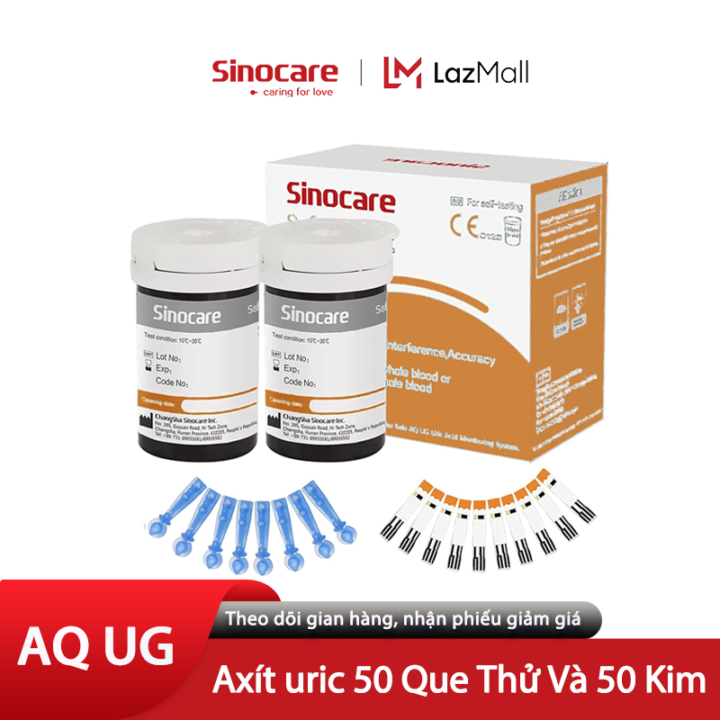 Sinocare Que Thử Axit Uric ( Gút) Hộp 50 Que Thử Tặng Kèm 50 Kim