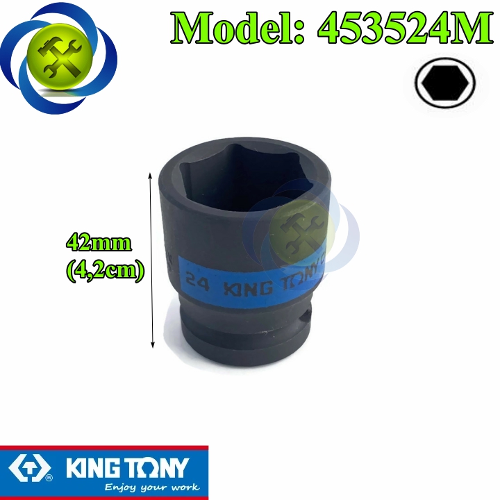 Tuýp đen ngắn kingtony 453524m 24mm 1/2 6 cạnh