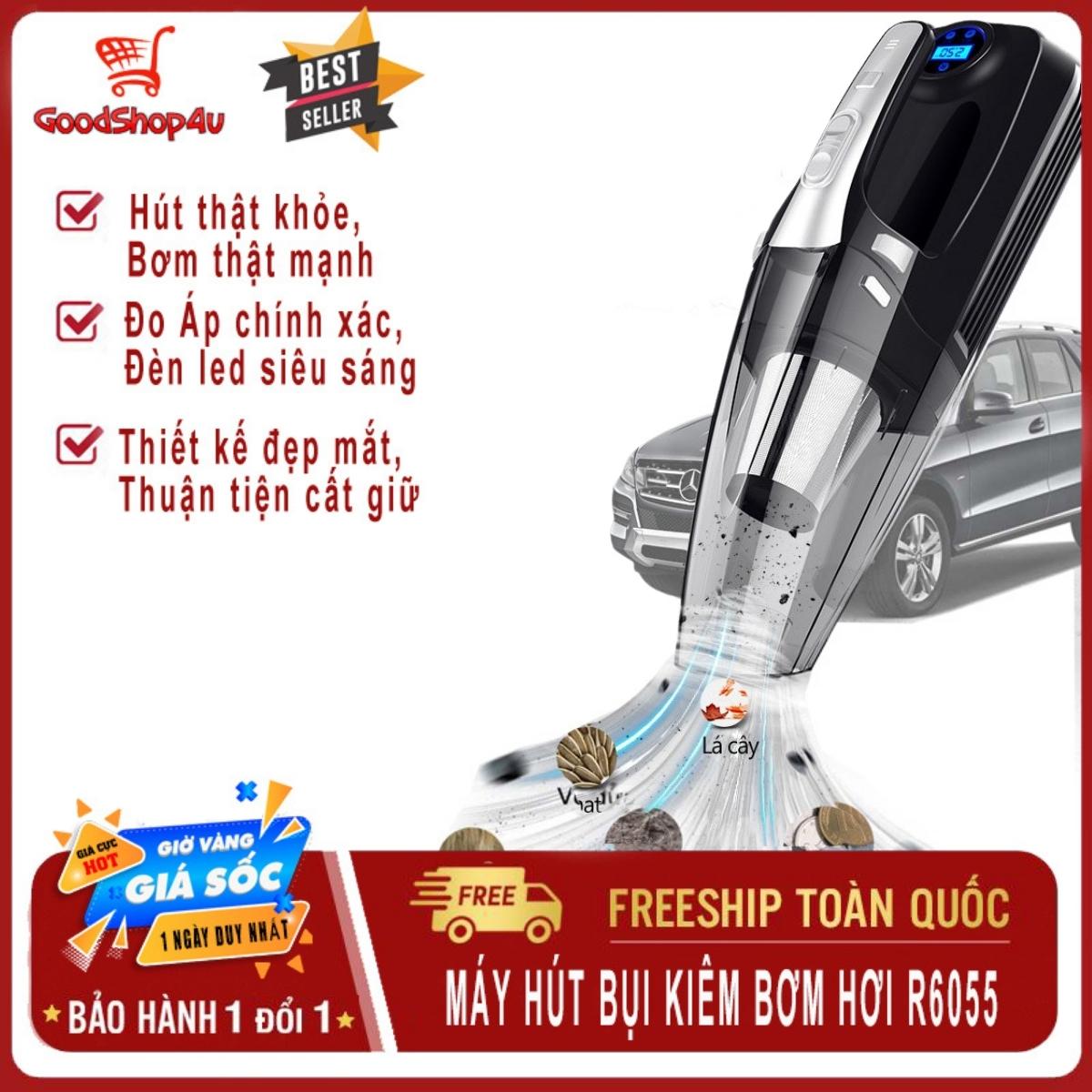 (FREESHIP TOÀN QUỐC) Máy hút bụi cầm tay kiêm bơm lốp xe cao cấp 120W R6055, Máy hút bụi mini đa năng 4 in 1 bơm lốp xe ô tô, xe hơi