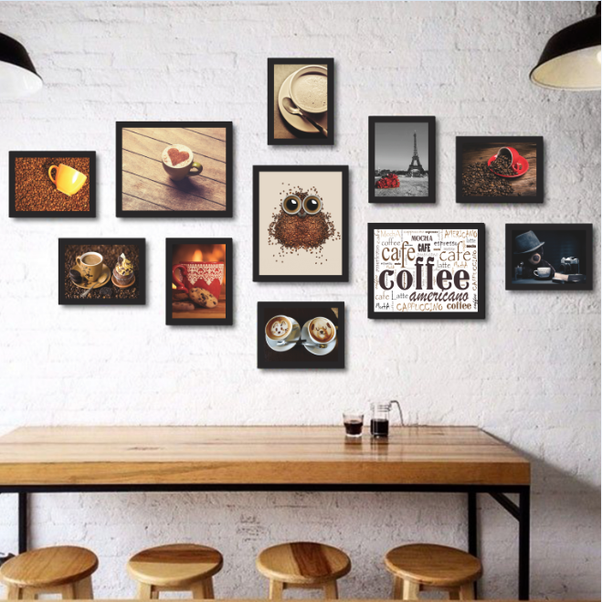 Bộ 11 Khung Ảnh Treo Tường Trà Sữa & Cafe - Mặt Kính 2mm - Tặng kèm ảnh