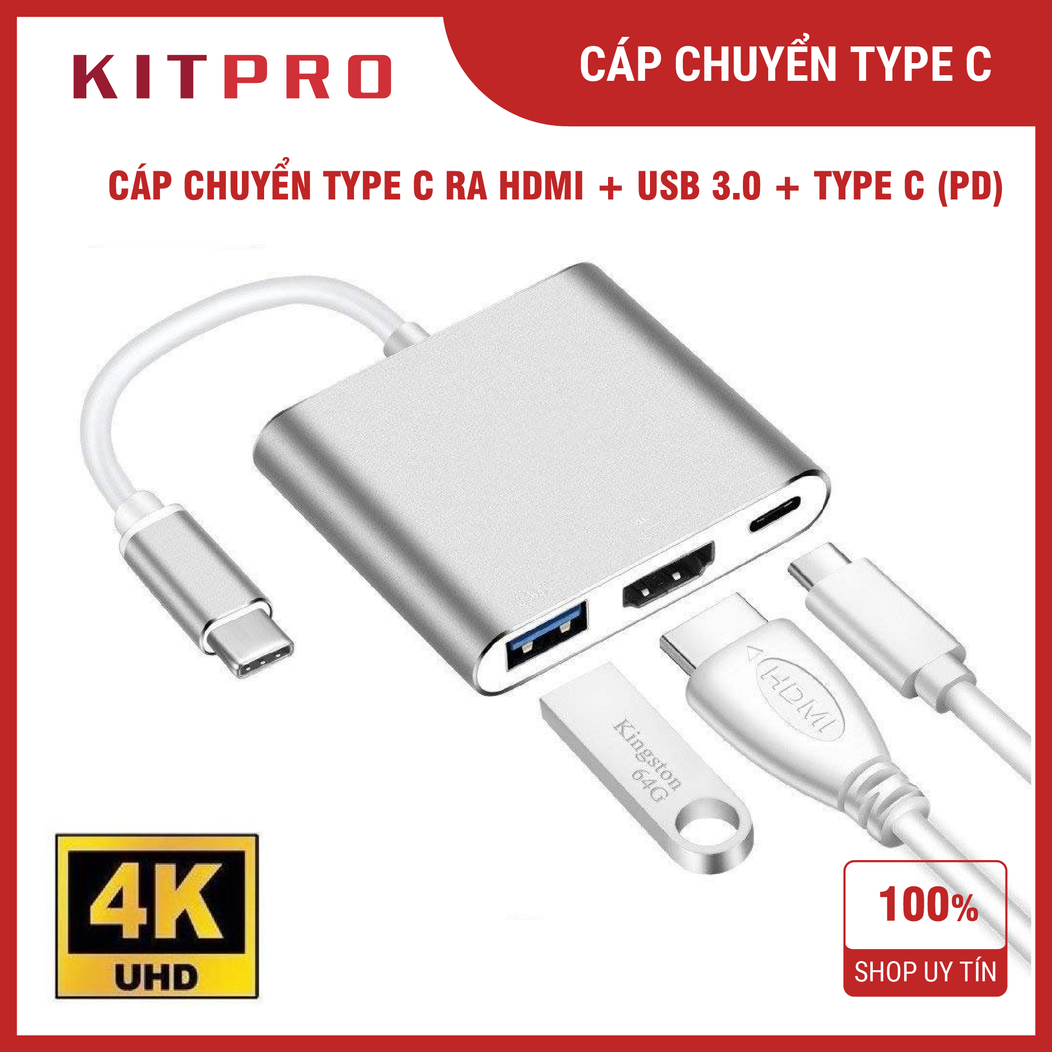 Cáp chuyển đổi cổng type c sang hdmi vga type-c usb 3.0 all in one hub bộ chuyển type c to hdmi vga ship hỏa tốc