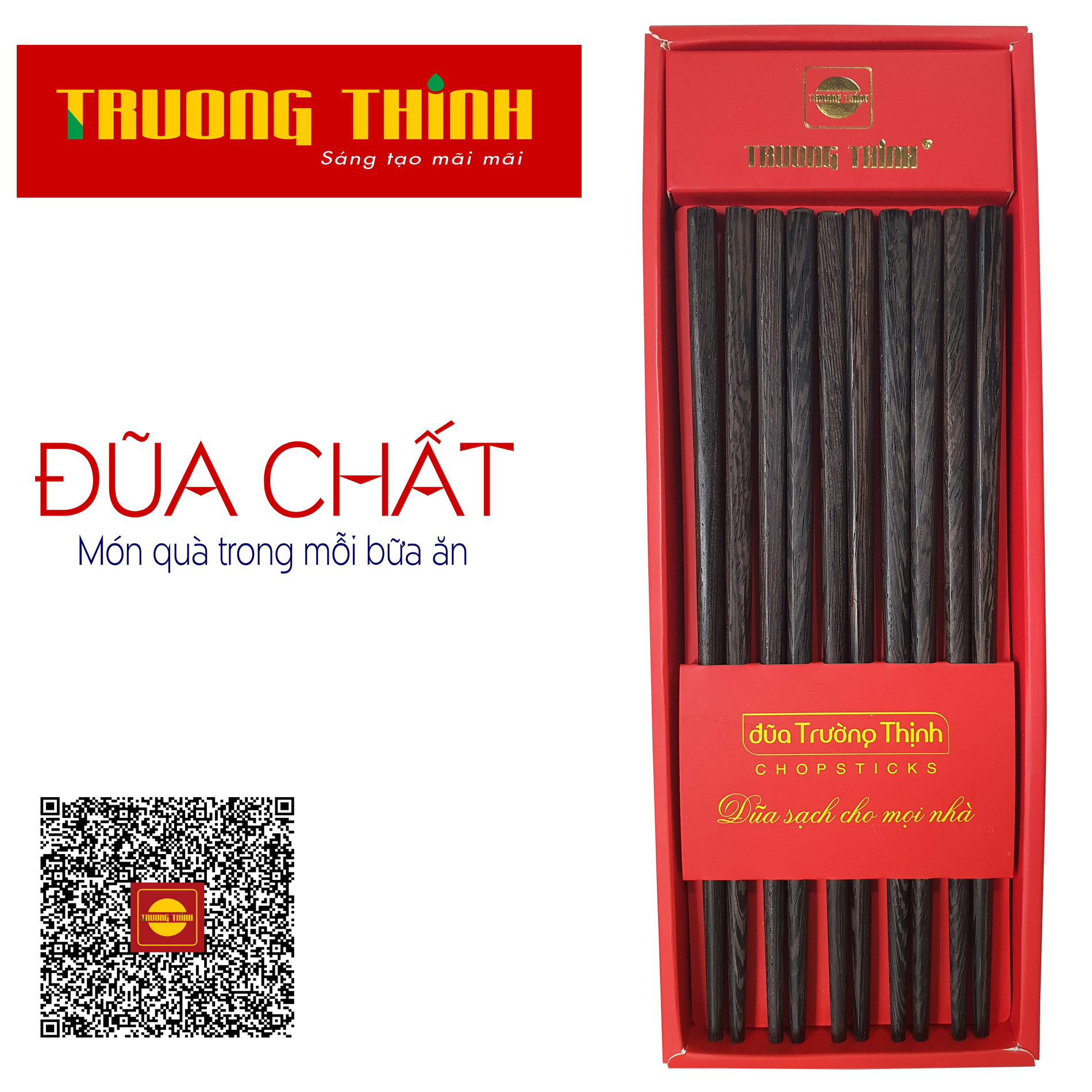 Đũa gỗ mun hoa đen cao cao cấp loại đặc biệt - hộp màu đỏ - 10 đôi vuông trơn