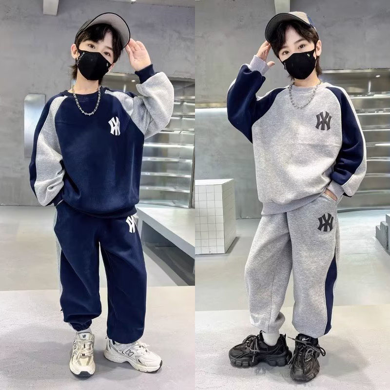 18-52kg Đồ bộ set quần áo dài tay mùa thu đông mặc nhà cho bé trai quần áo trẻ em nam từ 5-16 tuổi mẫu NY chất liệu nỉ