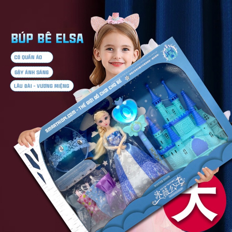 Búp bê elsa lâu đài tuyết có gậy ánh sáng và lâu đài tuyết
