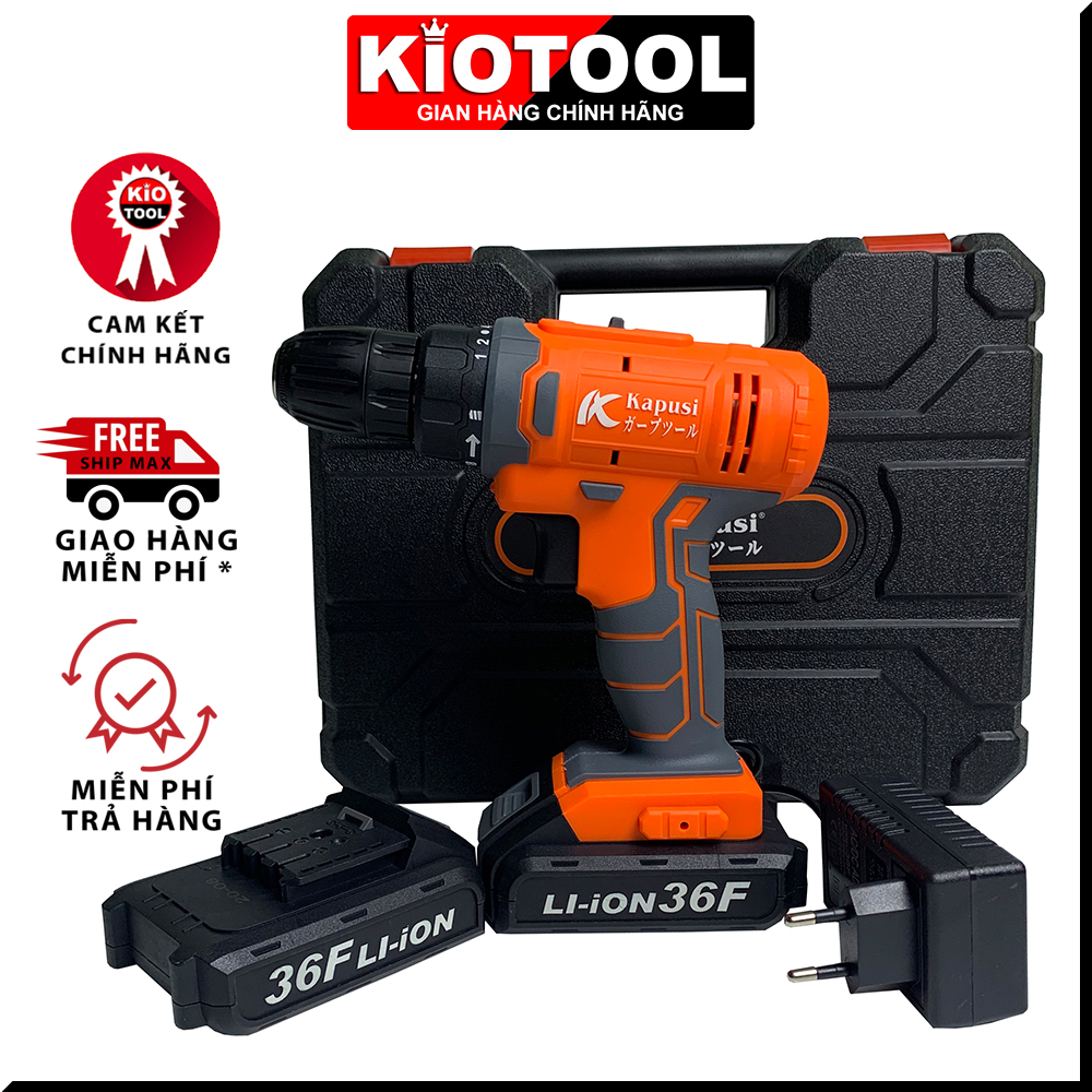 Máy khoan pin 36V-36F Kapusi 3 chức năng có búa 3 chức năng khoan gỗ, khoan sắt, bắt vít - 2 nấc tốc độ 18 cấp độ trượt