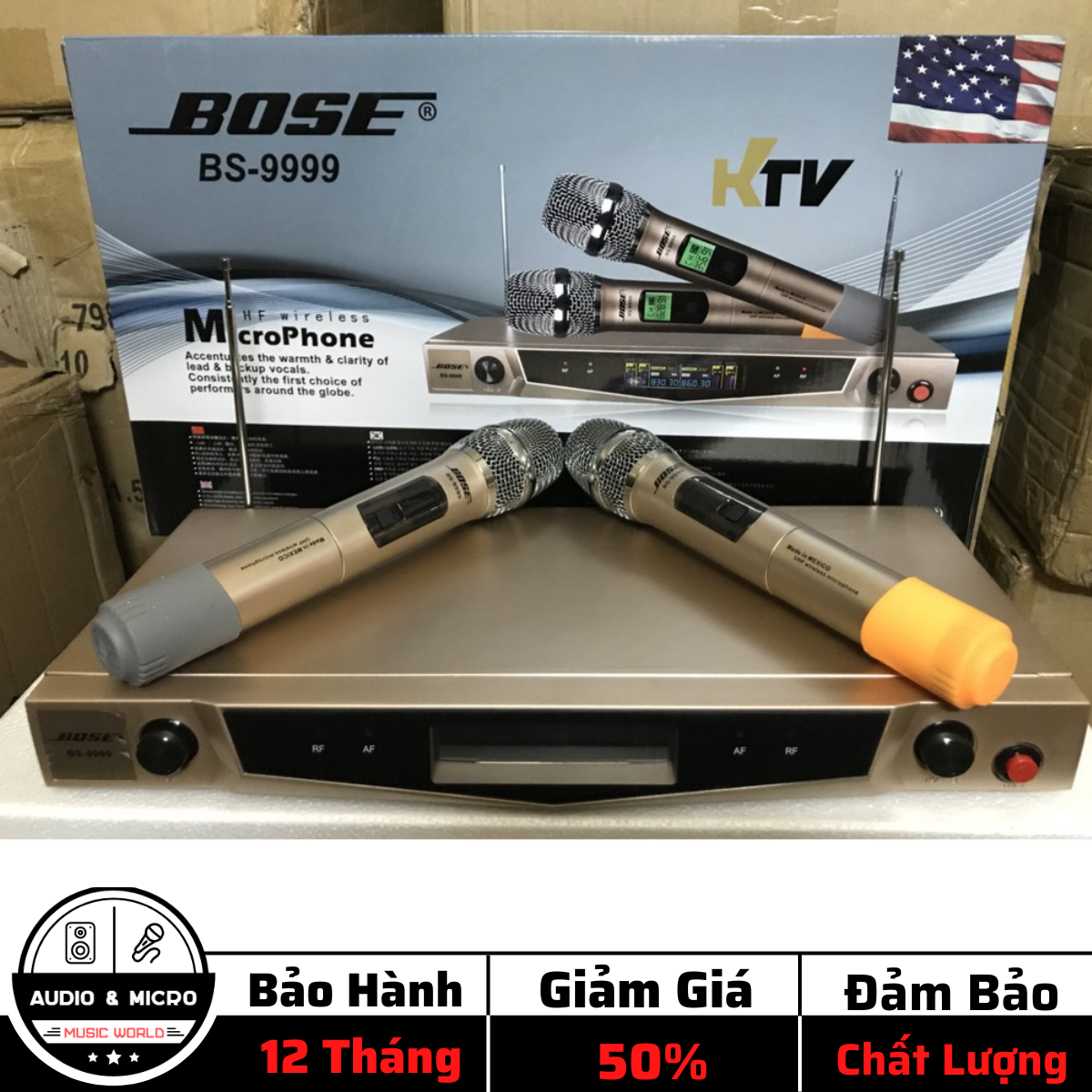 Micro không dây bose bs 9999 tặng kèm 2 chống lăn micro - micro karaoke không dây tần sóng uhf bắt sóng mạnh mẽ, độ nhạy cao hút âm, chống hú rít, micro karaoke gia đình