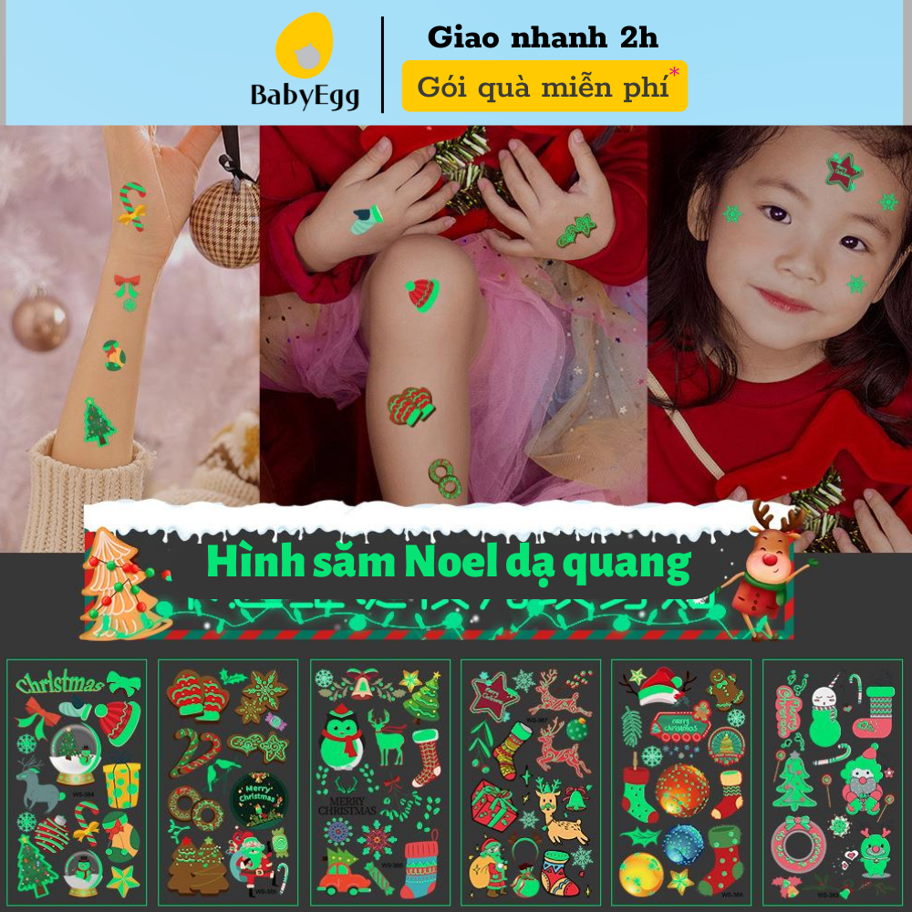 Sticker Noel chủ đề Giáng sinh, halloween hình xăm dán giả cho bé hóa trang lễ Noel