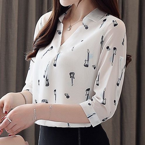 Áo sơ mi nữ công sở dài tay họa tiết cây đàn form dấu nút thời trang Hàn Quốc FIVESTAR cao cấp mềm mịn thấm hút mồ hôi tốt