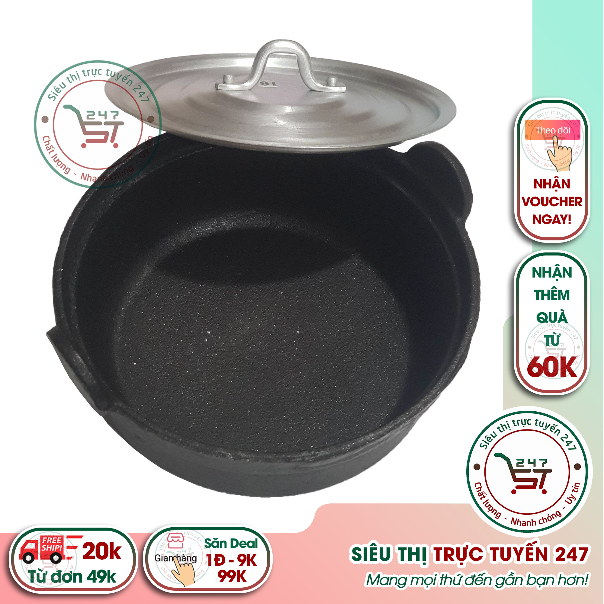 Nồi gang kho cá chống dính bằng gang dày dặn bền đẹp dùng bếp từ tiện lợi