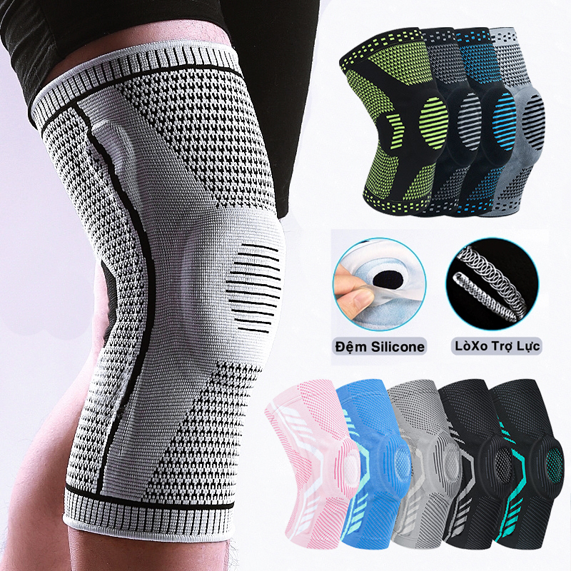 Bảo Vệ Đầu Gối Băng Quấn Bó Gối Thể Thao Nam Nữ Cao Cấp Đai Trợ Lực Tích Hợp Đệm Silicone, 02 Thanh Lò Xo Tránh Chấn Thương