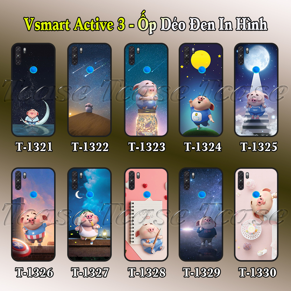 Ốp lưng Vsmart Active 3 dẻo đen in hình Chú heo hồng cute