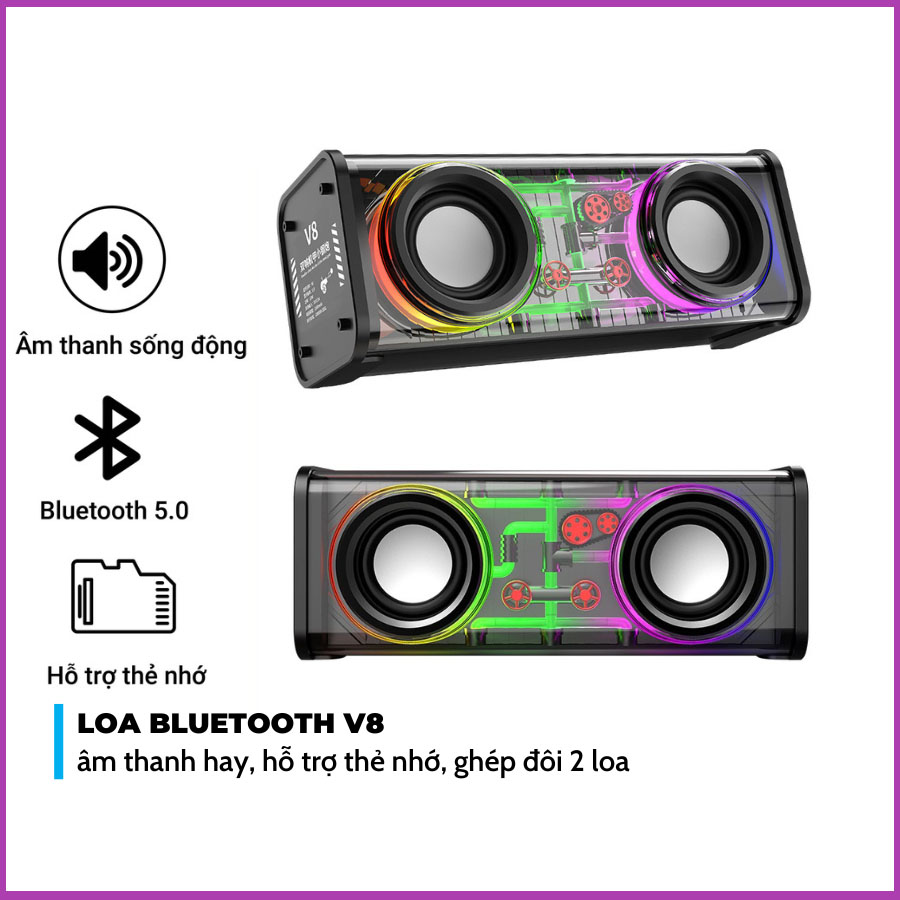 Loa bluetooth mini nghe nhạc A88 - V8 âm thanh hay, bass mạnh, iLoa bluetooth A88 - V8 âm loa bluetooth bass mạnh LED công suất 10W,nghe nhạc cực chất