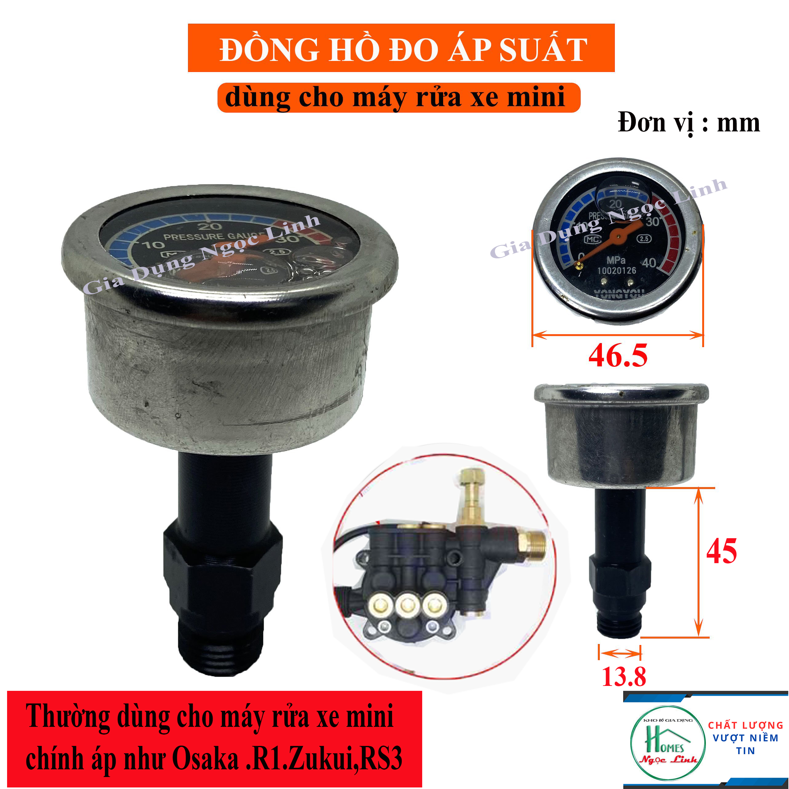 Đồng hồ đo áp suất dùng cho máy rửa xe mini gia đình