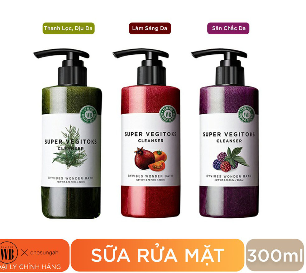 Sữa Rửa Mặt Thải Độc Sủi Bọt Rau Củ Super Vegitoks Cleanser chai 300ml