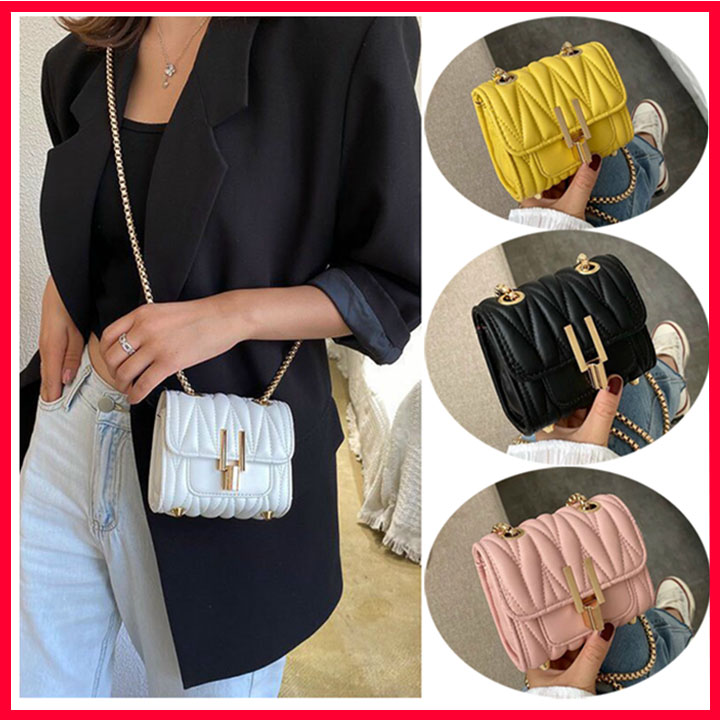 [ GIÁ SẬP SÀN ] Túi xách đeo chéo mini da nữ trần trám khóa chữ y dây đan, túi đeo vai nữ đi chơi chất da pu 4 màu vàng đen trắng hồng 01
