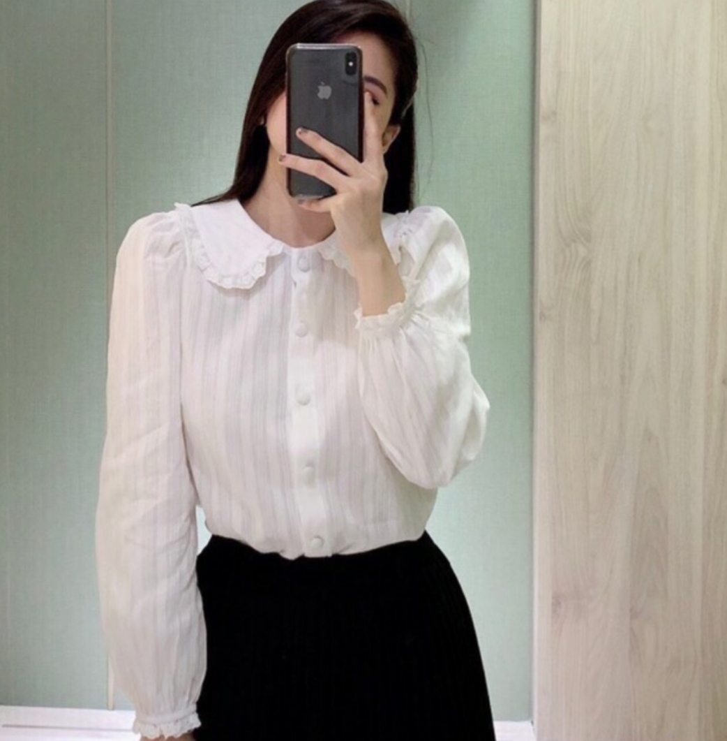 Áo sơ mi nữ viền bèo cổ