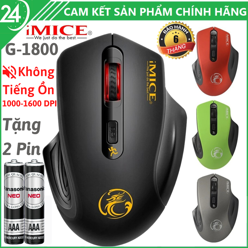 Chuột máy tính không dây imice g1800 - bảo hành 6 tháng, tần số truyền 2.4ghz, độ nhạy tùy chỉnh: 1000/ 1200/ 1600dpi, tuổi thọ 10 triệu lần bấm, chuột không dây gaming , chuột bluetooth , chuột không dây laptop , chuột không dây