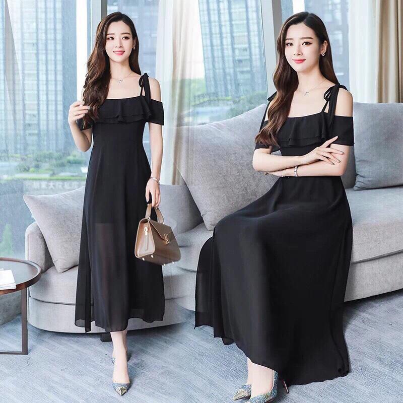 Đầm maxi voan 2 dây trễ vai cực HOT cho mùa hè mẫu mới nhất 2019