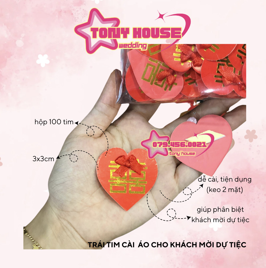 Combo 100 Tim cài áo khách mời dự tiệc cưới