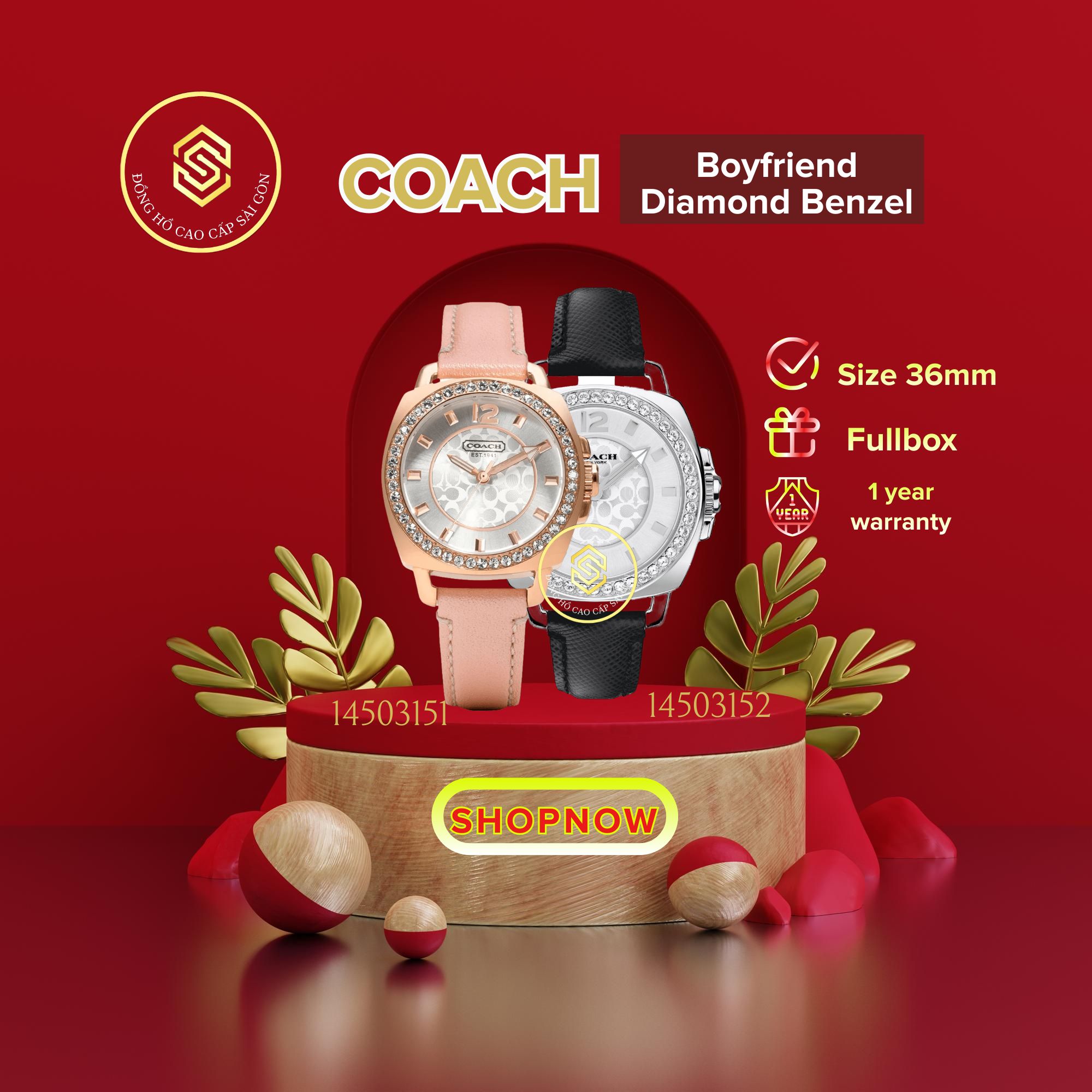 Đồng Hồ Thời Trang CO nữcoach 14501790 boyfriend 14503151 14503152 Dây Da - Size 35mm - fullbox