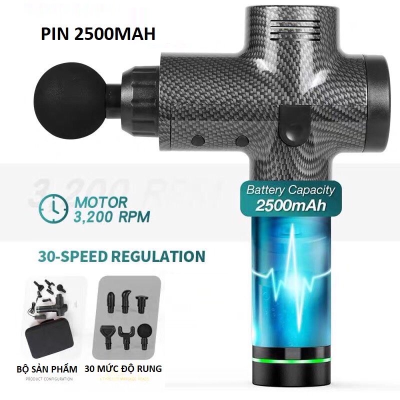 Máy massage cầm tay cao cấp em009 cát á 30 mức độ rung, 6 đầu massage,màn lcd, điều khiển cảm ứng 1 chạm