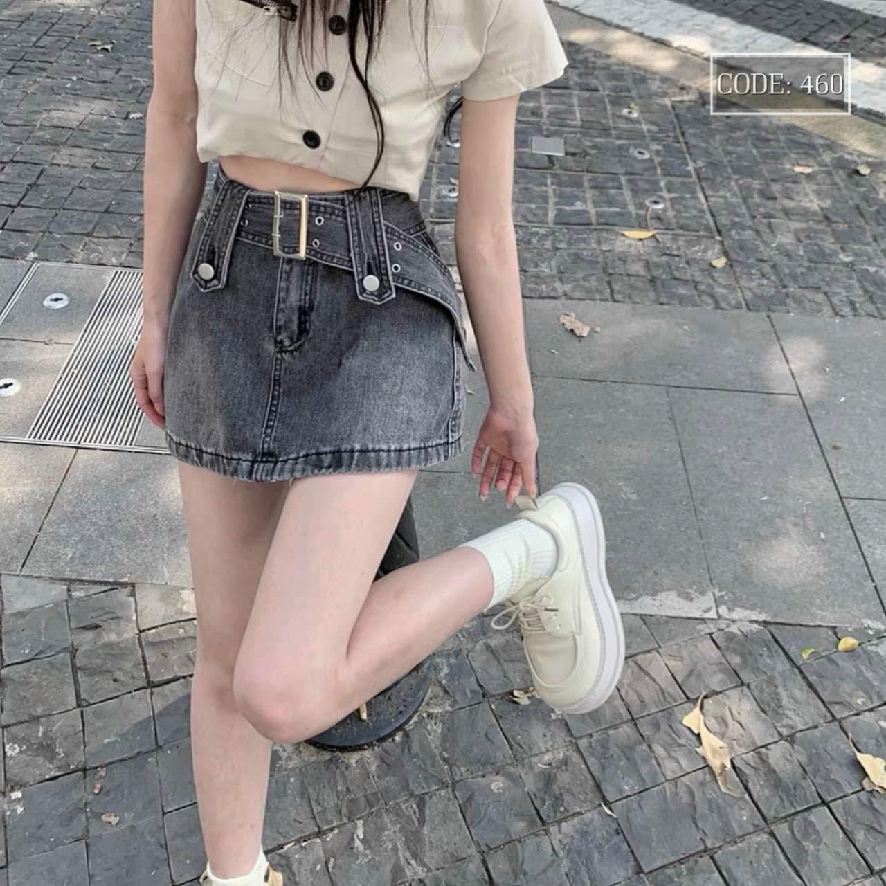 CHÂN VÁY JEAN  NỮ( VN XUẤT KHẨU) VẢI JEAN COTON CO DÃN MẠNH,KÈM ĐAI NHƯ HÌNH CÓ QUẦN TRONG SIÊU PHẨM HOT TREEN TẠI PINKY79SHOP CV9