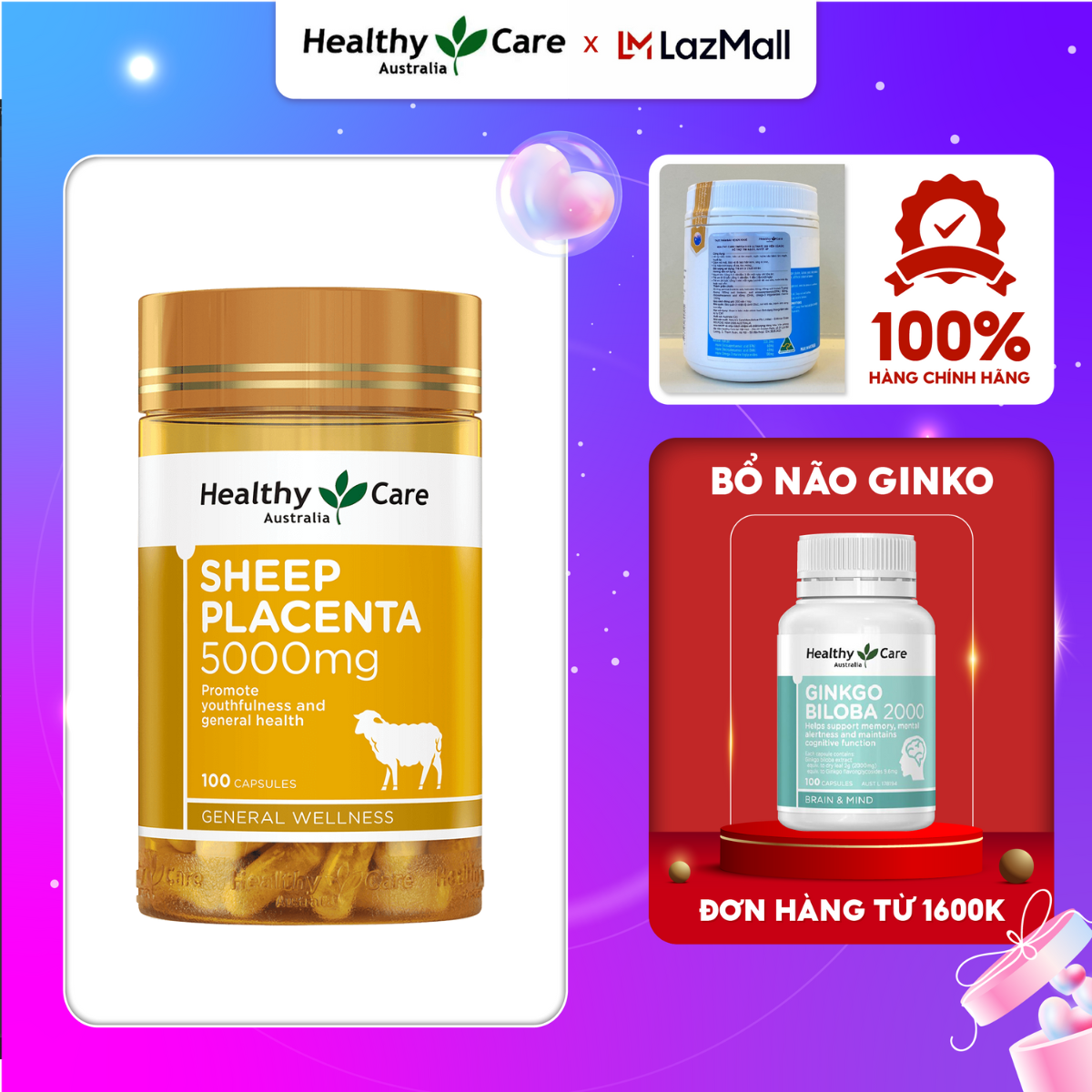 Healthy Care Sheep Placenta 5000mg 100 - Nhau thai cừu Úc Healthy Care 100 viên – Làm đẹp da, chống lão hóa, mờ thâm sẹo