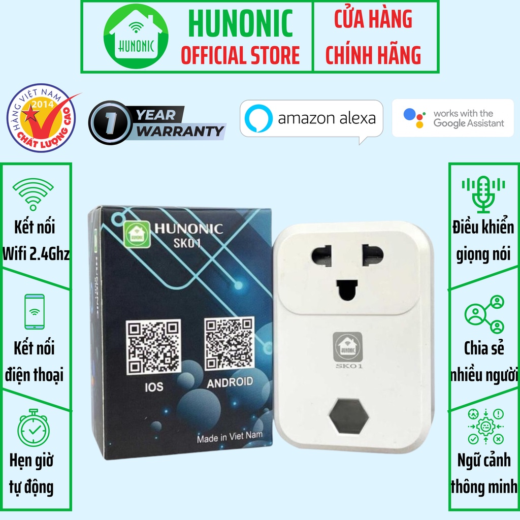 Ổ cắm thông minh Hunonic SK01. Điều khiển từ xa bằng điện thoại thông qua Wifi| Hẹn giờ tự động