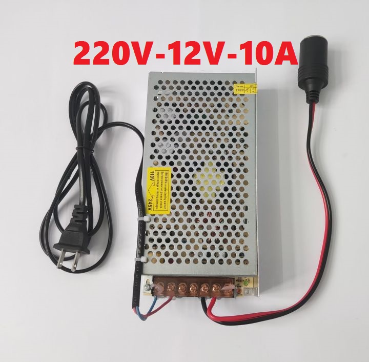 Bộ chuyển đổi nguồn điện 220v sang 12v đầu cắm ô tô 12v/10a 180w cho máy bơm lốp tủ lạnh mini máy hút bụi- bảo hành 12 tháng