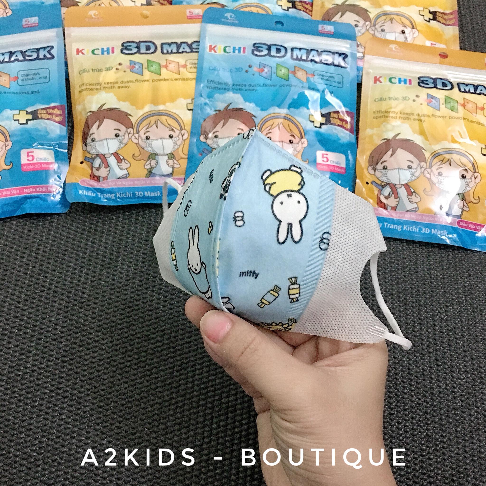 [Cho bé từ 2 tháng - 2 tuổi] Set 5 cái khẩu trang cao cấp hoạ tiết dễ thương Kichi 3D Mask kháng khuẩn an toàn cho bé