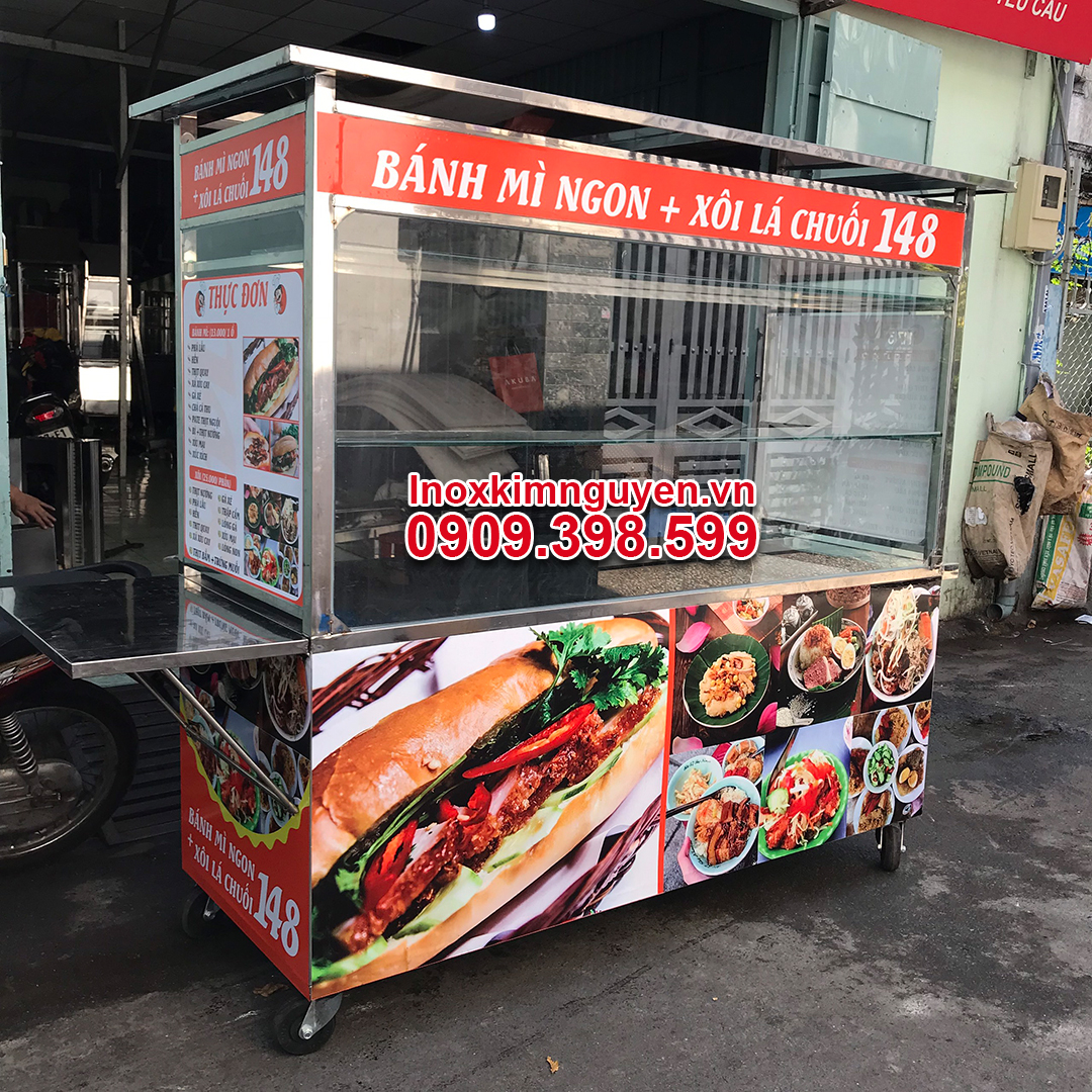 Xe Bánh Mì Bánh Cuốn 1m5 - Tủ Xe Bán Hàng Hoàng Phát