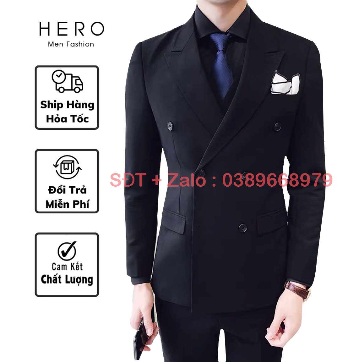 Bộ Vest Nam Hàn Quốc Màu đen 6 Dáng Ôm, BỘ Suit Nam 6 Cúc Chất Vải Sịn