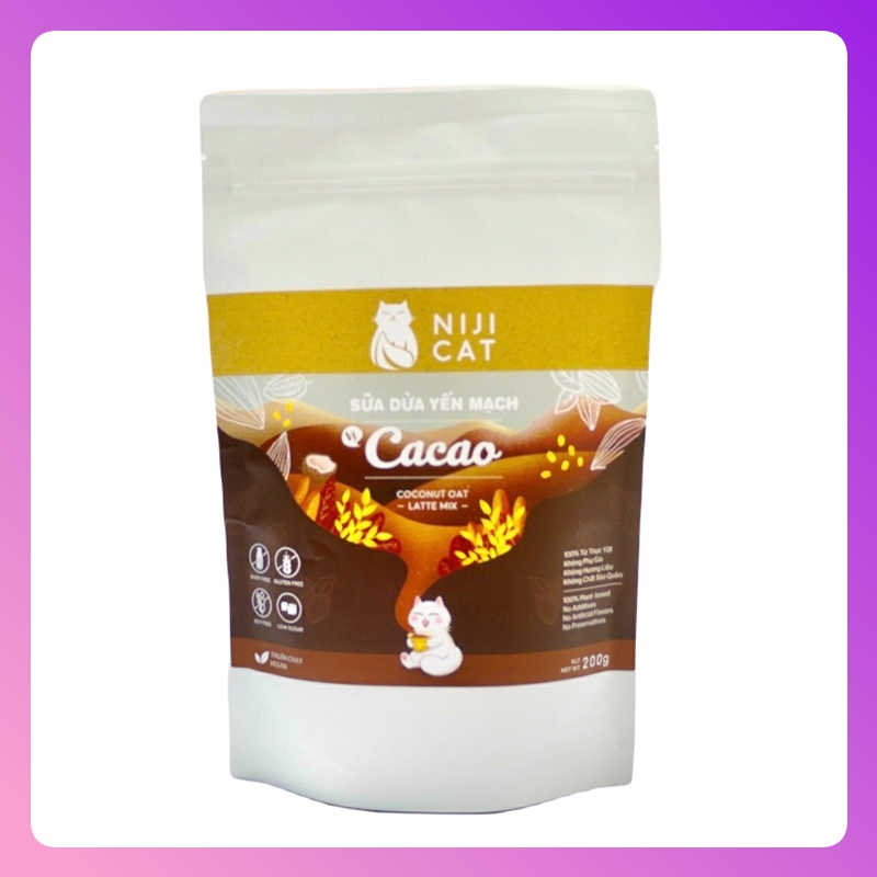 Gói Bột Ca Cao Sữa Dừa Yến Mạch Đường Thốt Nốt Thuần Chay Vegan Niji Cat 200gr