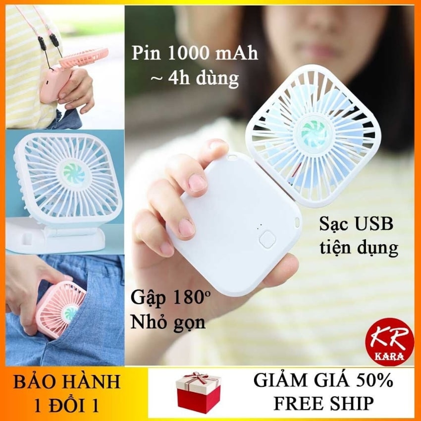 [BH 1 đổi 1] Quạt Mini cầm tay Đa năng 7 cánh quạt KR 264- Pin 1000 mAh, Gập 180 độ, Sạc USB- Quạt mini cầm tay giá rẻ, Quạt mini cầm tay có dây đeo, Quạt mini sạc, Quạt mini giá rẻ- KARA 264