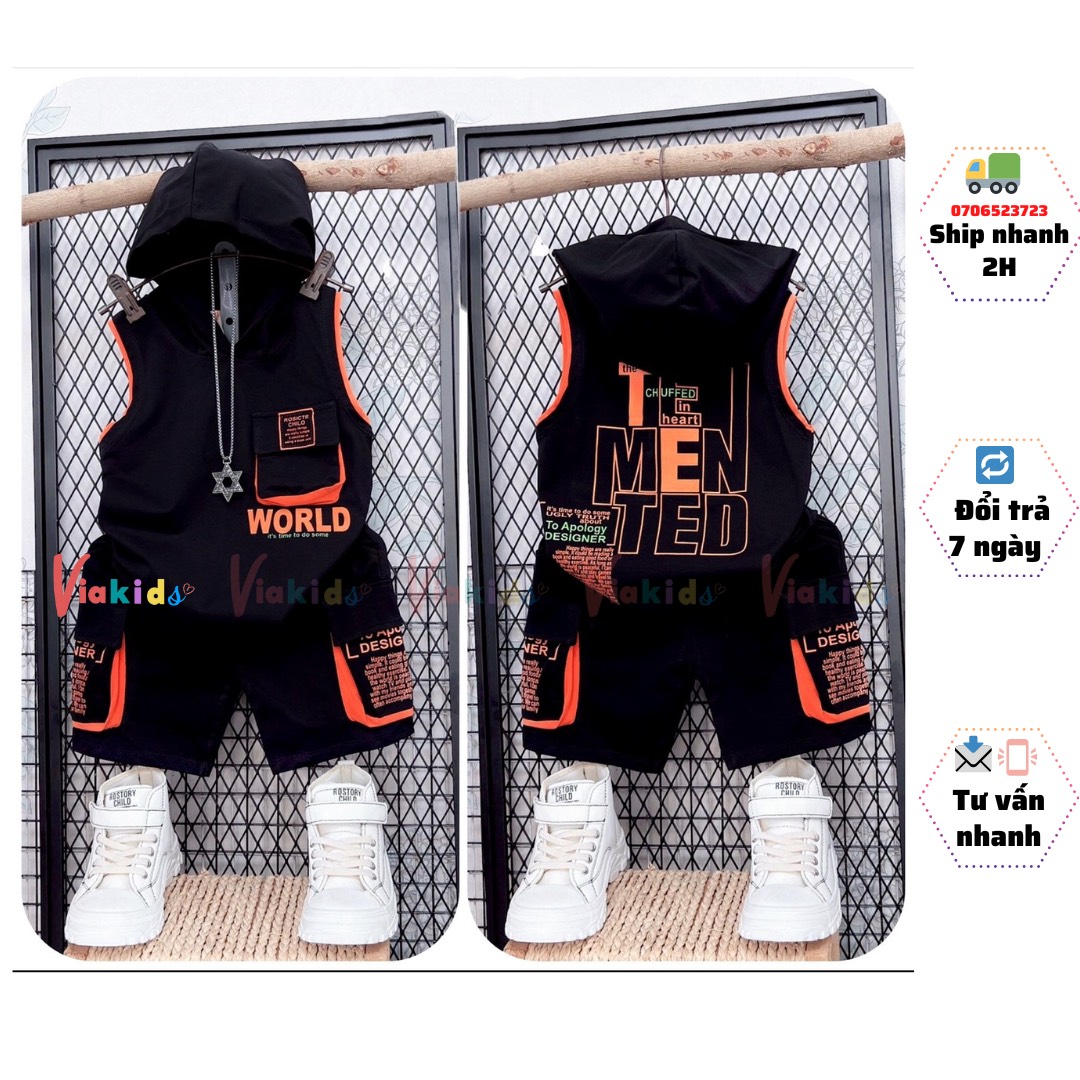 Đồ bộ hiphop bé trai túi hộp có mũ thun cotton cao cấp cho bé 1 đến 15 tuổi