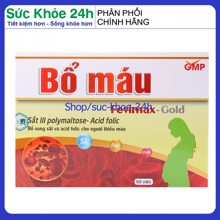 Viên uống Bổ máu Fevimax Gold bổ sung Sắt, Acid Folic cho người thiếu máu, phụ nữ mang thai và cho con bú hộp 60 viên
