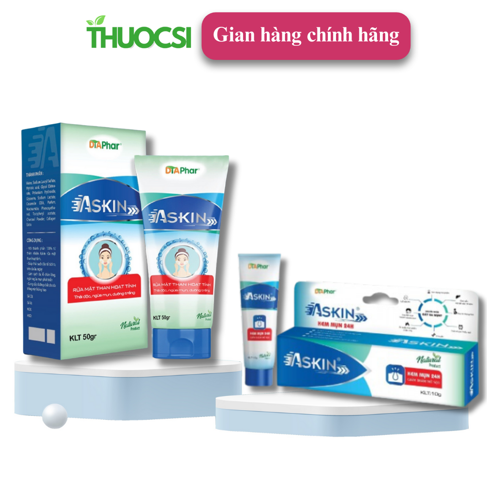 ASKIN Kem mụn 24h và sữa rửa mặt giúp da sạch nhờn hạn chế mụn