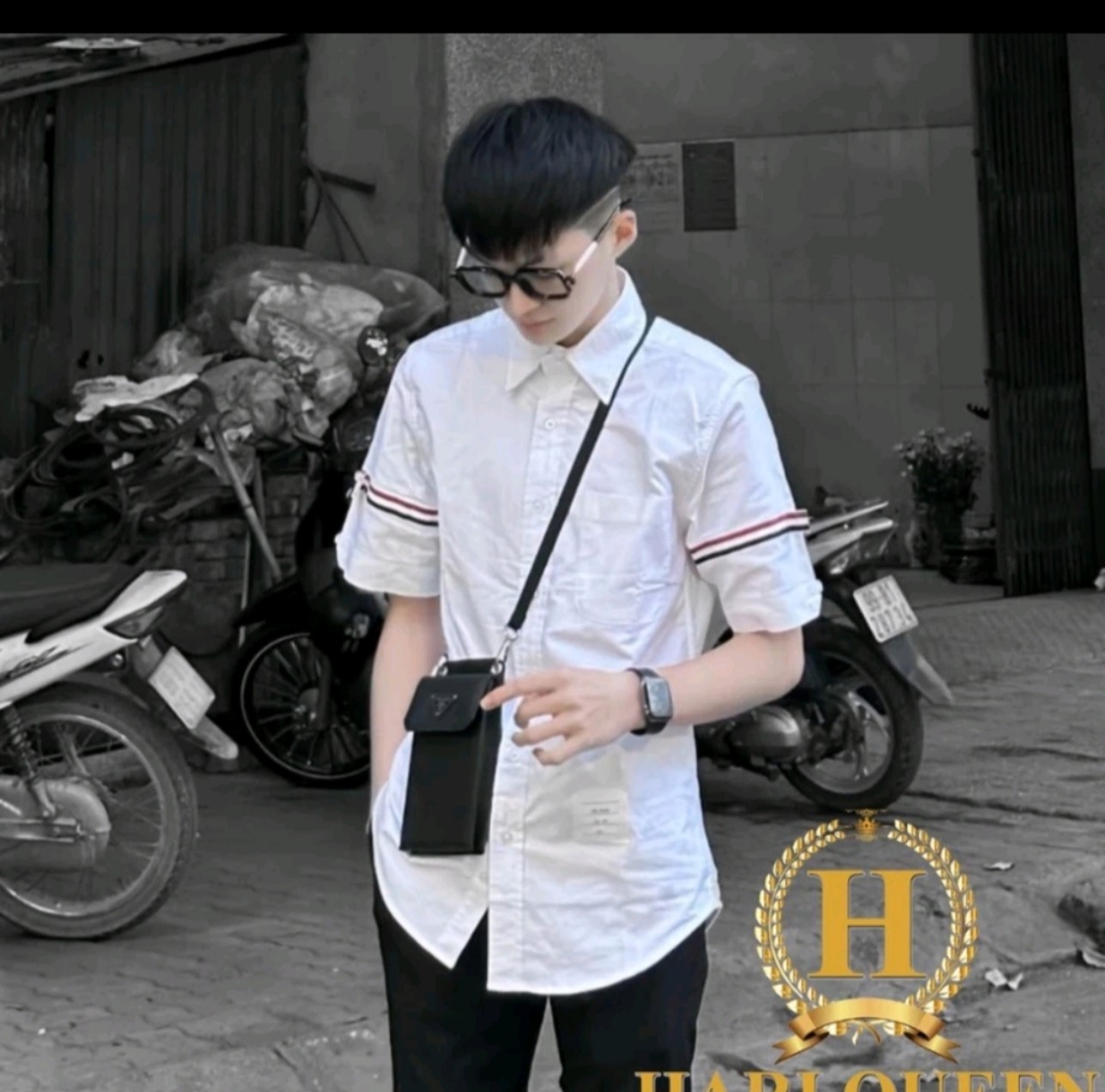 Áo sơ mi nam thom bro.wne viền tay - sơ mi nam nữ thom thêu viền tay