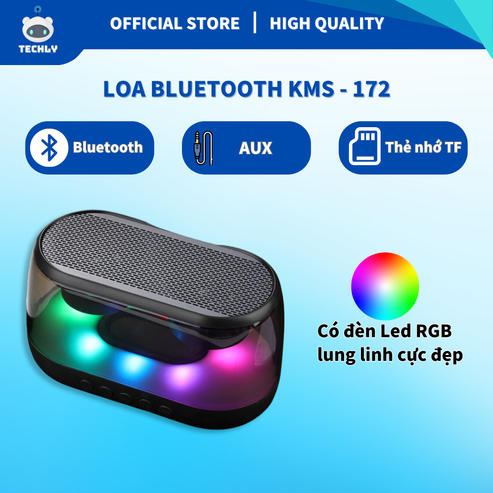 Loa Bluetooth Không Dây, Loa Bluetooth Mini KMS-172, Bass Mạnh, Âm Thanh Sống Động Bắt Tai, Đèn LED Nhiều Màu Sắc Nháy Theo Điệu Nhạc, Loa bluetooth nghe nhạc bass mạnh có đèn led cực chất