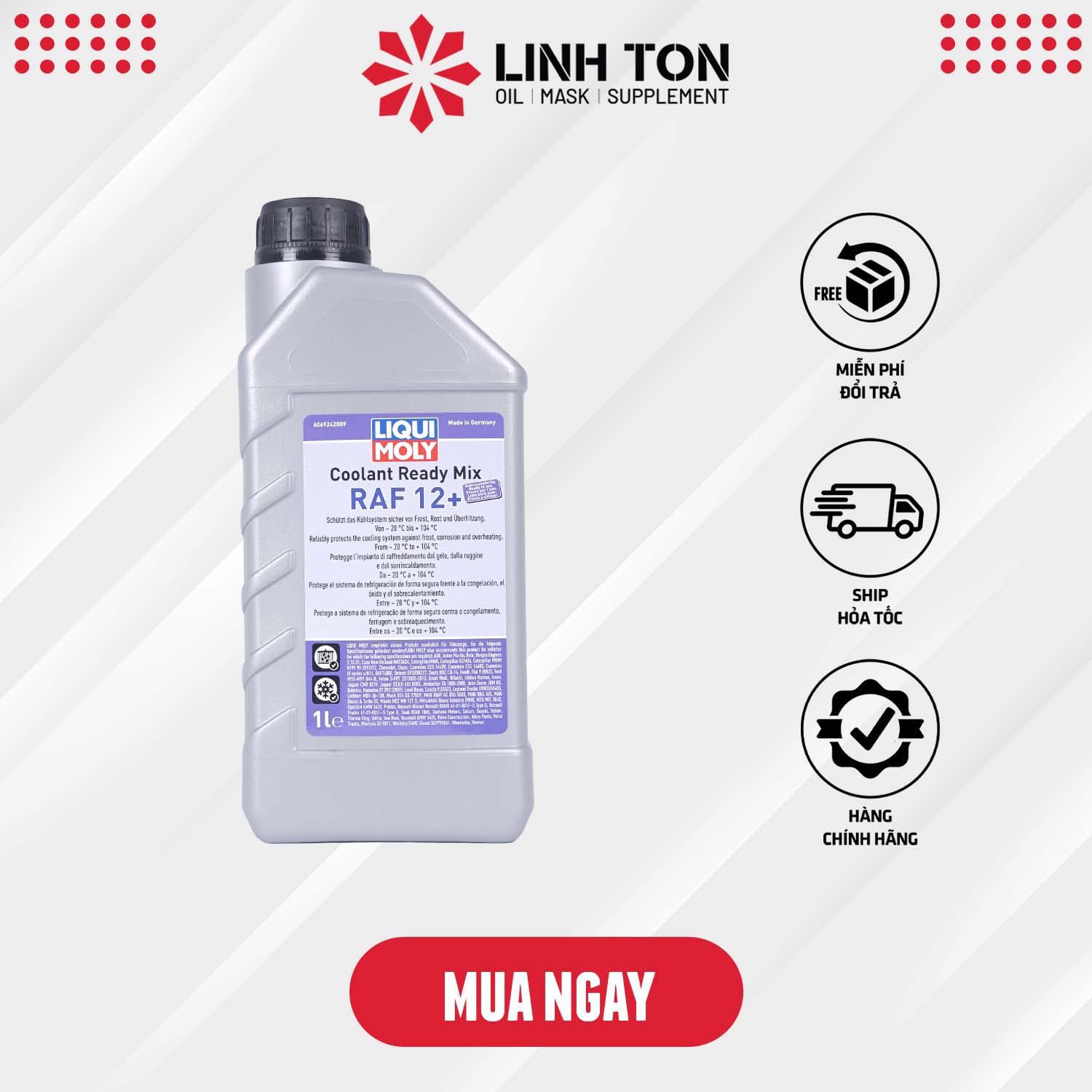 Nước làm mát cao cấp pha sẵn liqui moly coolant ready mix raf-12 plus 1l