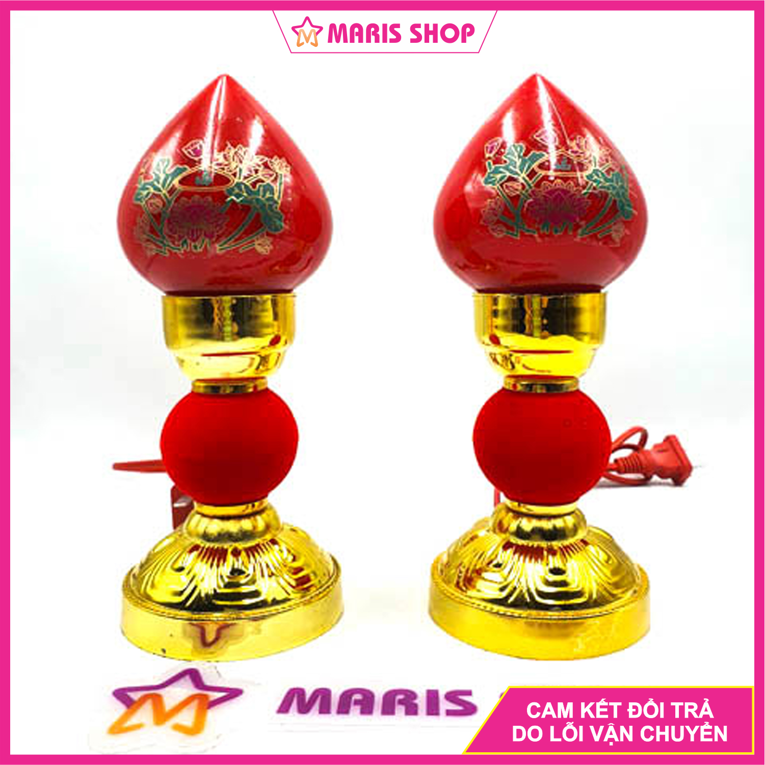 [MR-DA02] Đôi đèn thờ trái đào, Cặp đèn bàn thờ phật, Đèn để bàn thờ Quả Đào Thủy Tinh