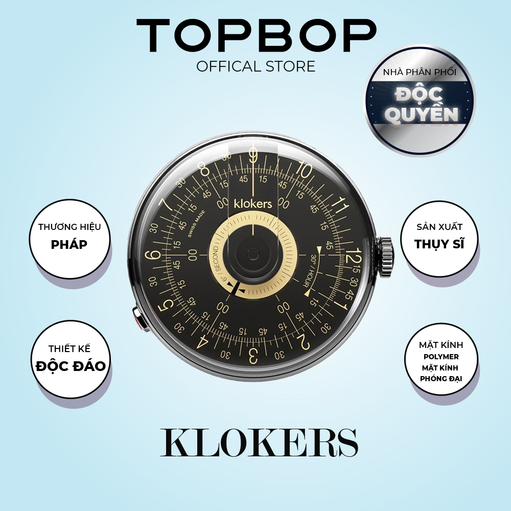 Đồng hồ Klokers Sixties Klok 08 Black - bộ máy Ronda quartz, thương hiệu Pháp sang trọng