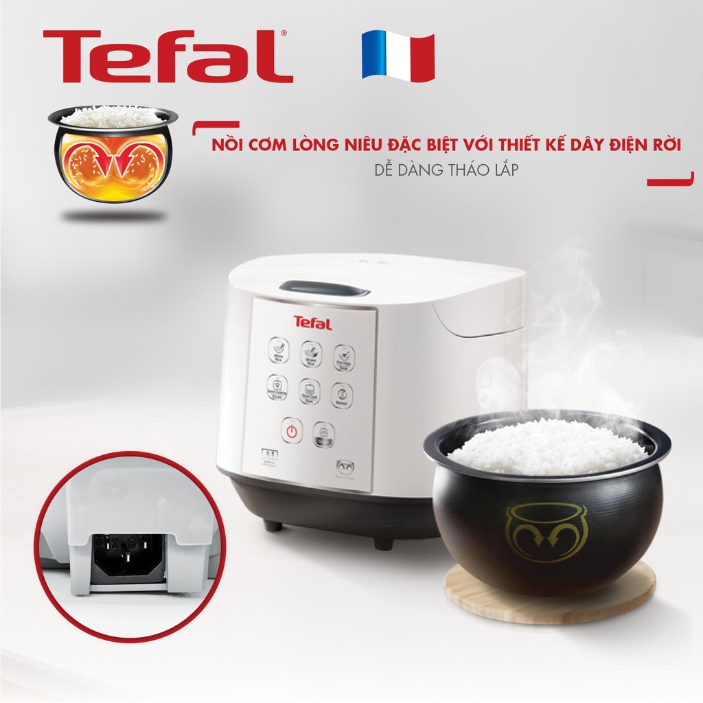 Nồi cơm điện tử Tefal RK733168 - 1.8L 750W - Lòng nồi niêu vân đá cao cấp - Giữ ấm 12 tiếng - Công nghệ Fuzzy Logic cho cơm ngon - Bảo hành 24 tháng - Hàng chính hãng - Thương hiệu Pháp