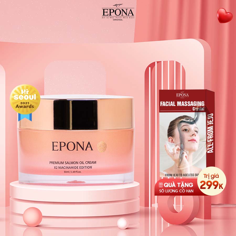 Kem Dưỡng Trắng - Phục Hồi Da Hư Tổn Chiết Xuất Dầu Cá Hồi Epona Premium Salmon Cream 50ml